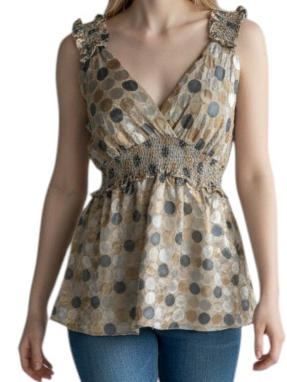 BCBGMAXAZRIA Sleeveless Polka Dot Top Sz M